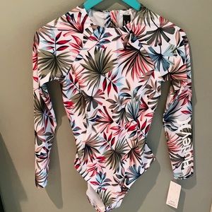 NWT Hurley one piece zip back floral rashguard Med